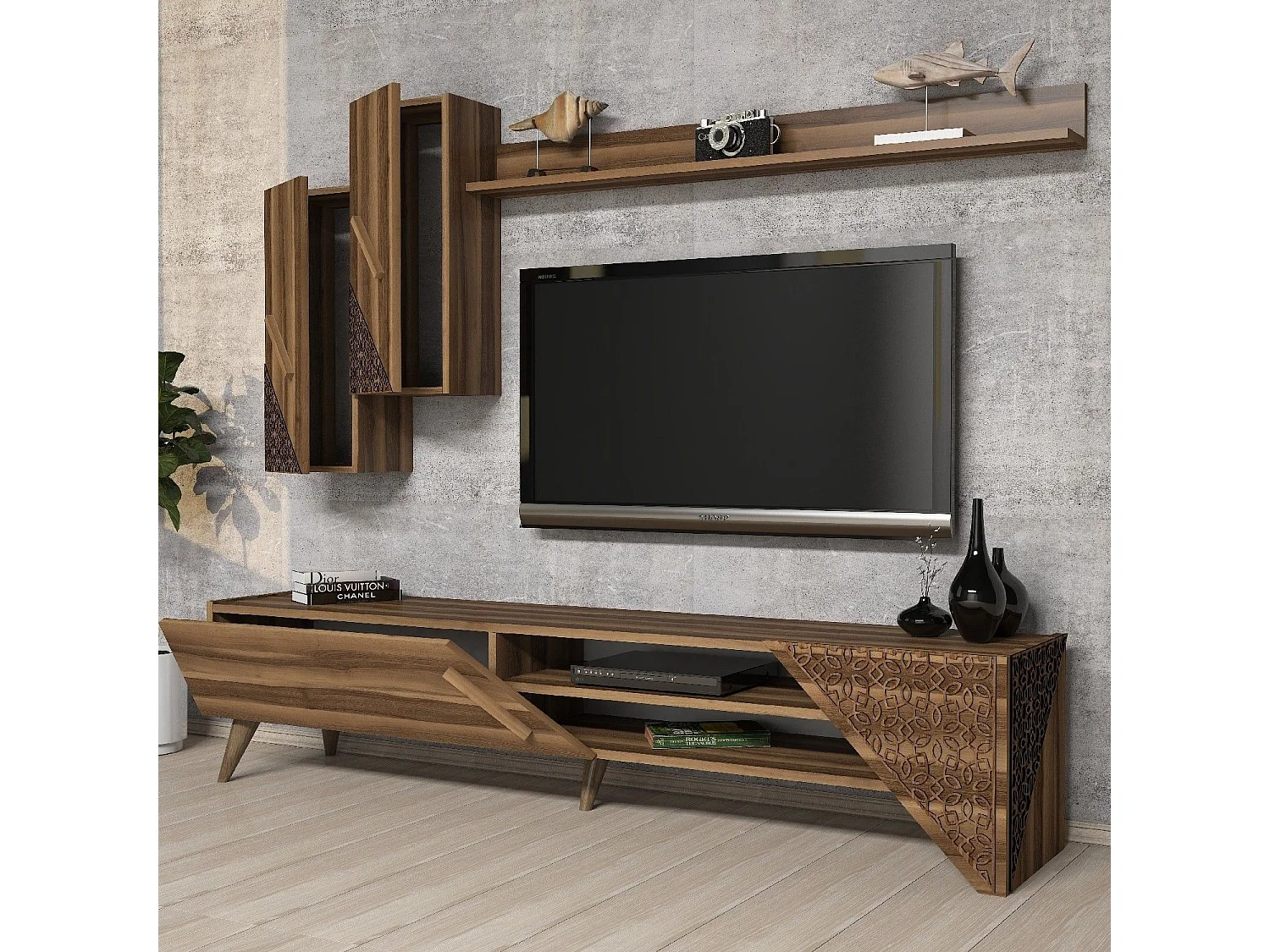 Moderner TV-Ständer – 180 cm – Walnuss – Melamin