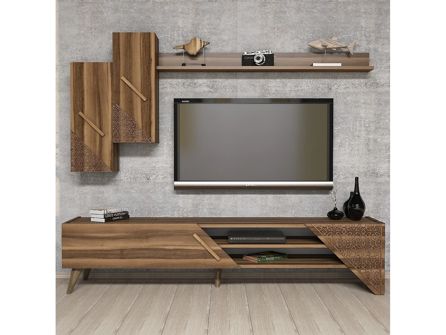 Moderner TV-Ständer – 180 cm – Walnuss – Melamin