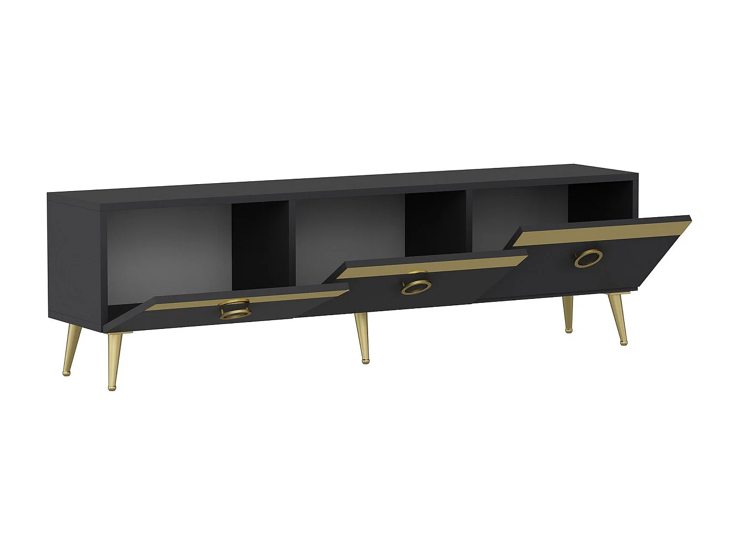 Mesa de tv Kailua 1962, Dorado|Antracita, 150x45x30cm