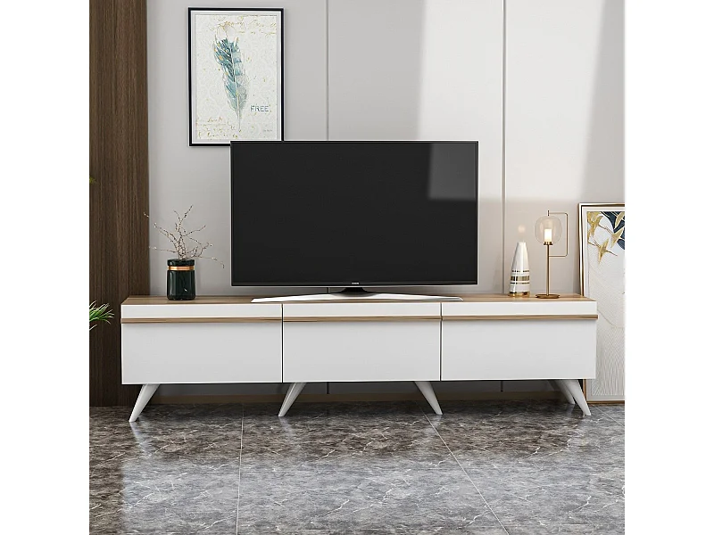 Mesa de tv Kailua 952, Roble|Blanco, Número de puertas: 3.00, 180x42x35cm