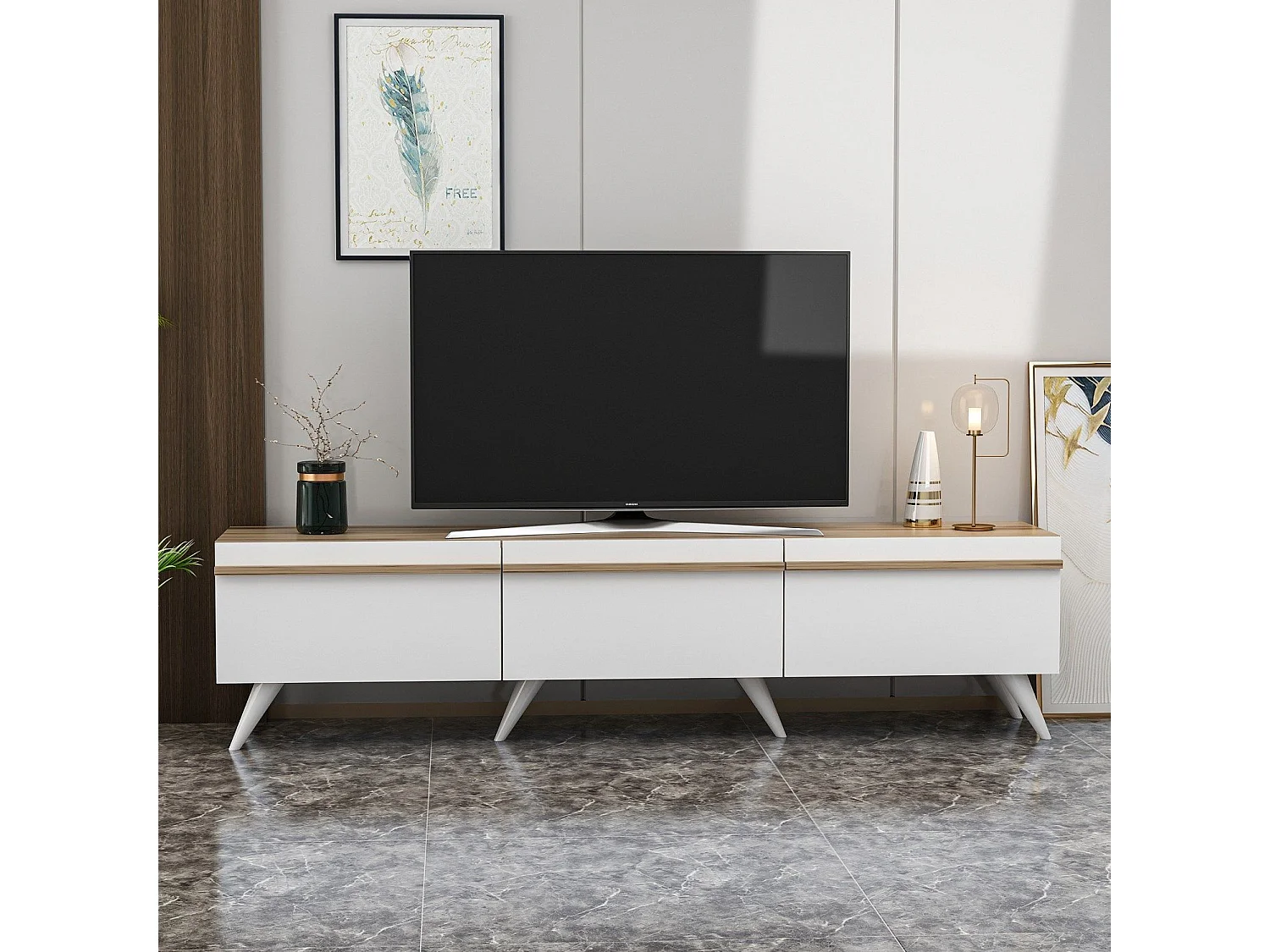 TV-Ständer – 180 cm x 42 cm x 35 cm – Weiß – Melaminbeschichtete Spanplatte