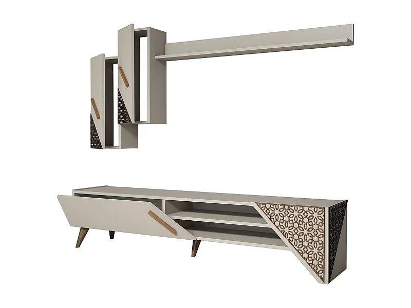 Conjunto de salón Kailua 1564, Crema, Partes separadas|Con mesa de TV, 180x37cm