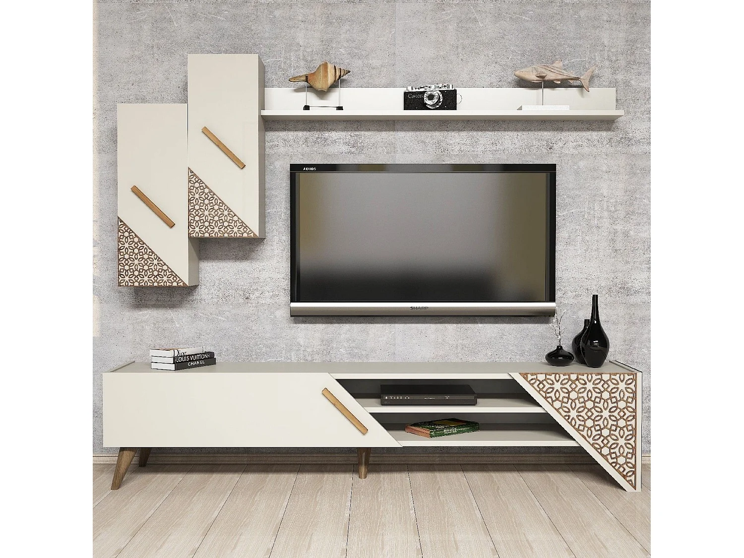 Moderner TV-Ständer – 180 cm – creme – Melamin
