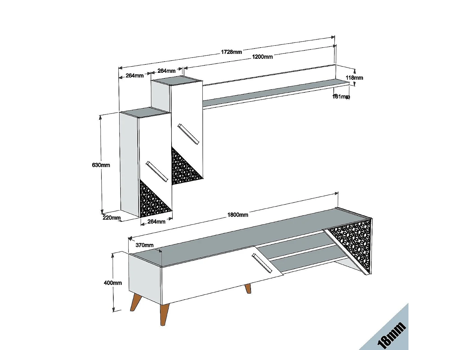Moderner TV-Ständer – 180 cm – creme – Melamin