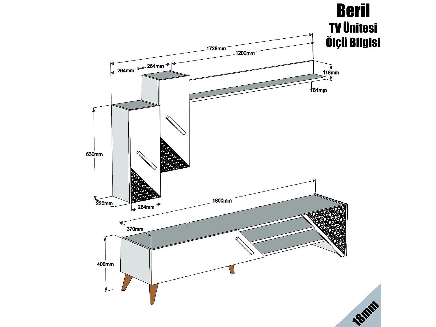 Moderner TV-Ständer – 180 cm – creme – Melamin