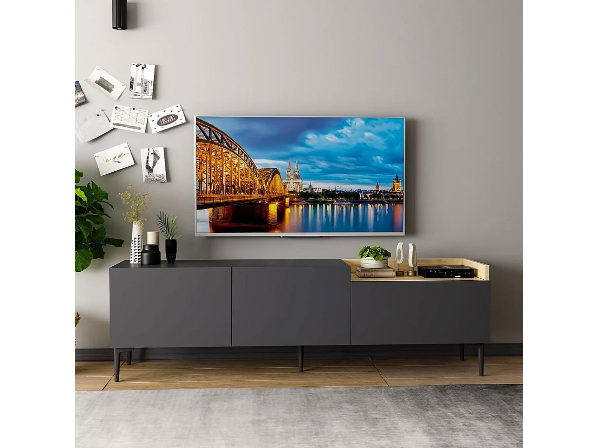 Mueble TV 3 puertas gris antracita L160 cm - Mia