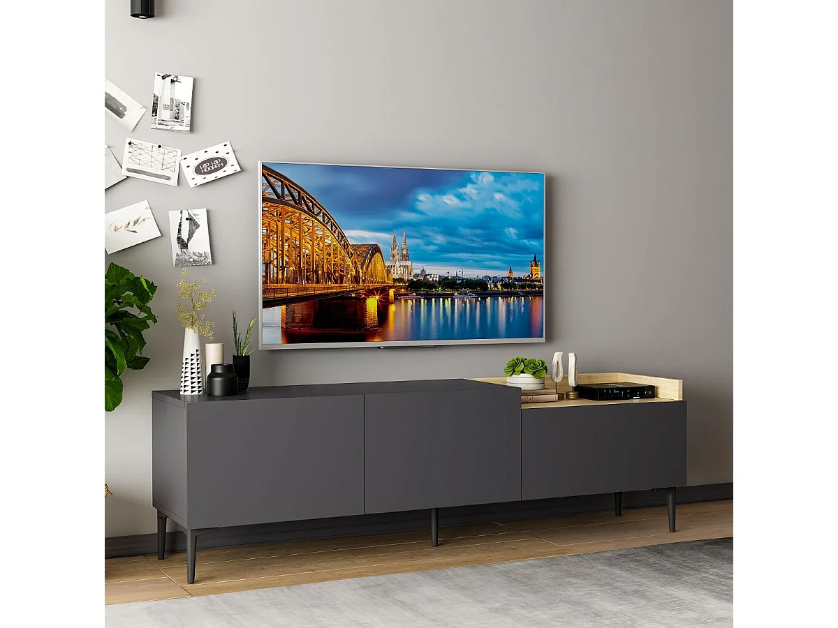 Mueble TV 3 puertas gris antracita L160 cm - Mia