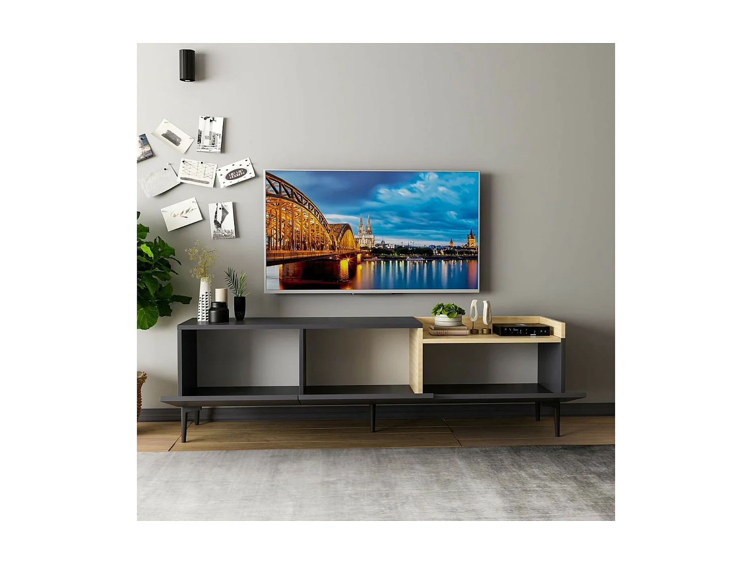 Mueble TV 3 puertas gris antracita L160 cm - Mia