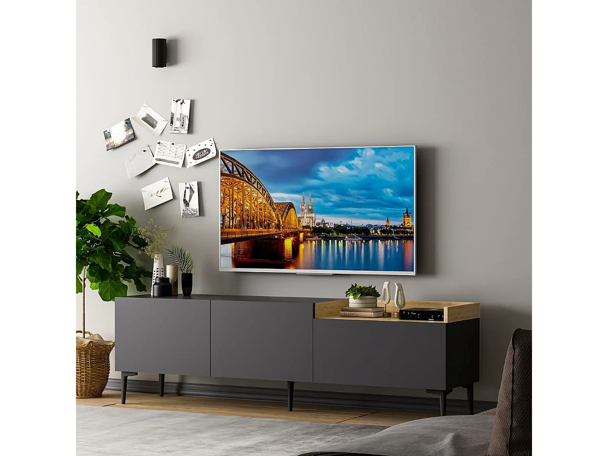 Meuble TV 3 portes gris anthracite L160 cm - MIA