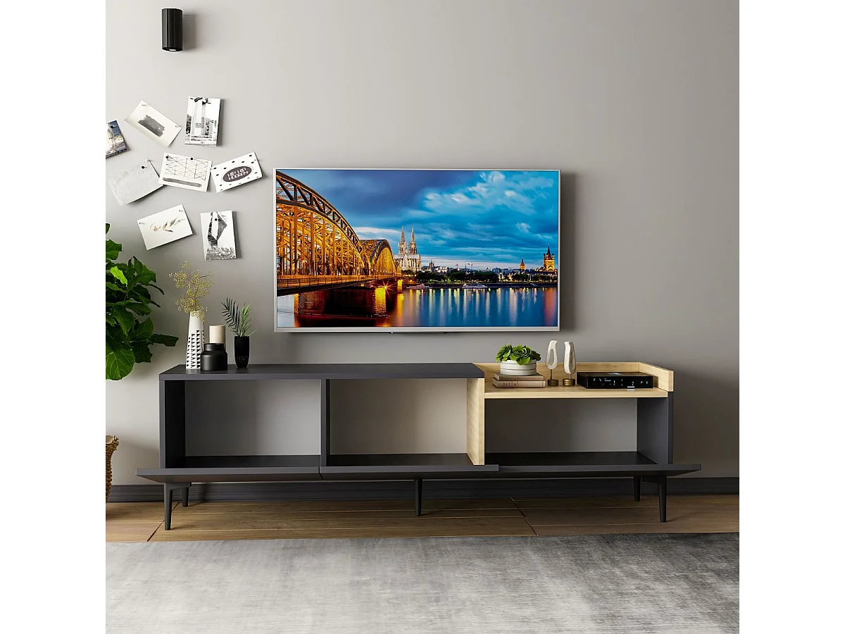 Meuble TV 3 portes gris anthracite L160 cm - MIA