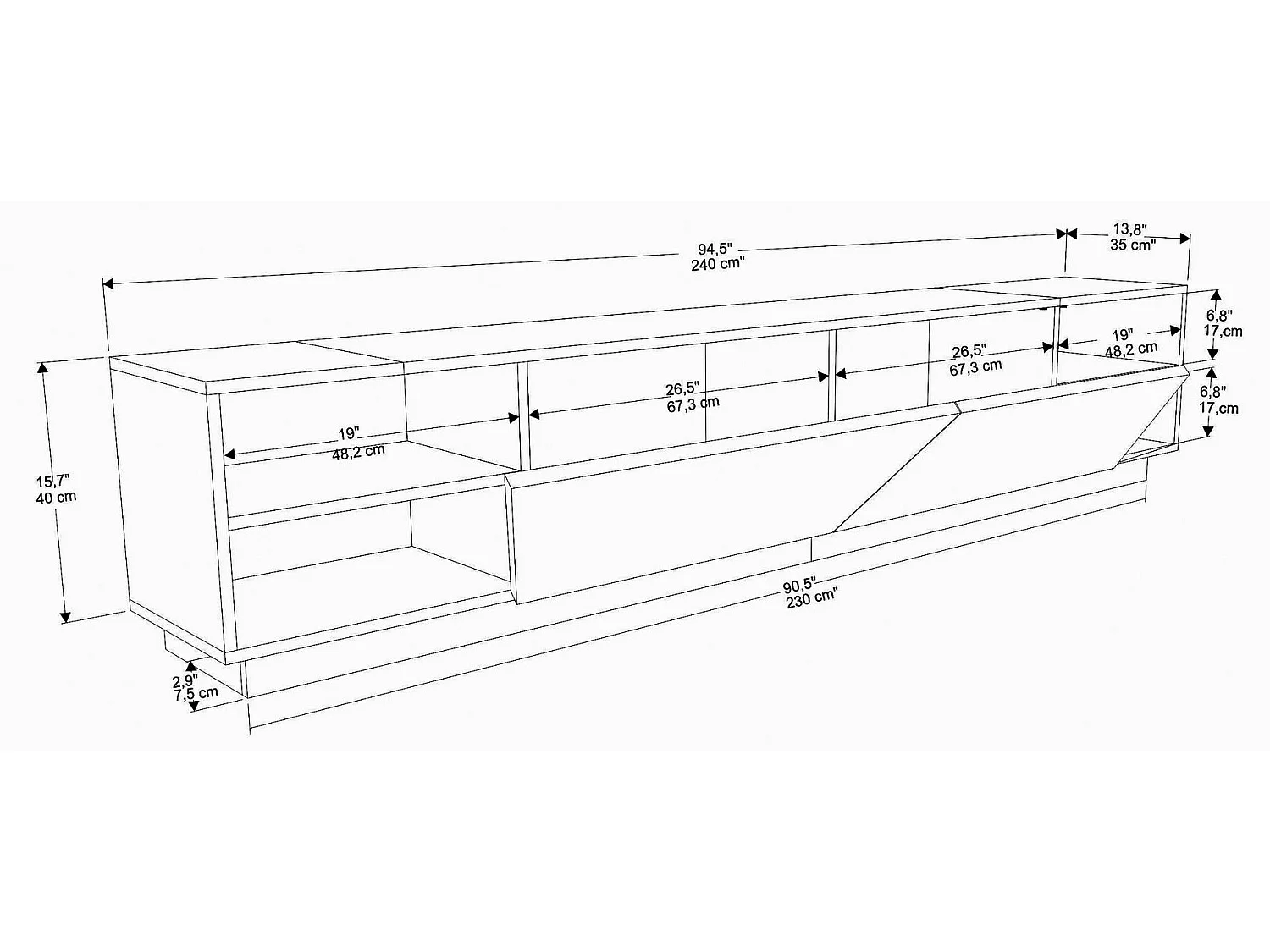 Meubel TV 4 planken 2 deuren L240 cm - Rhodes