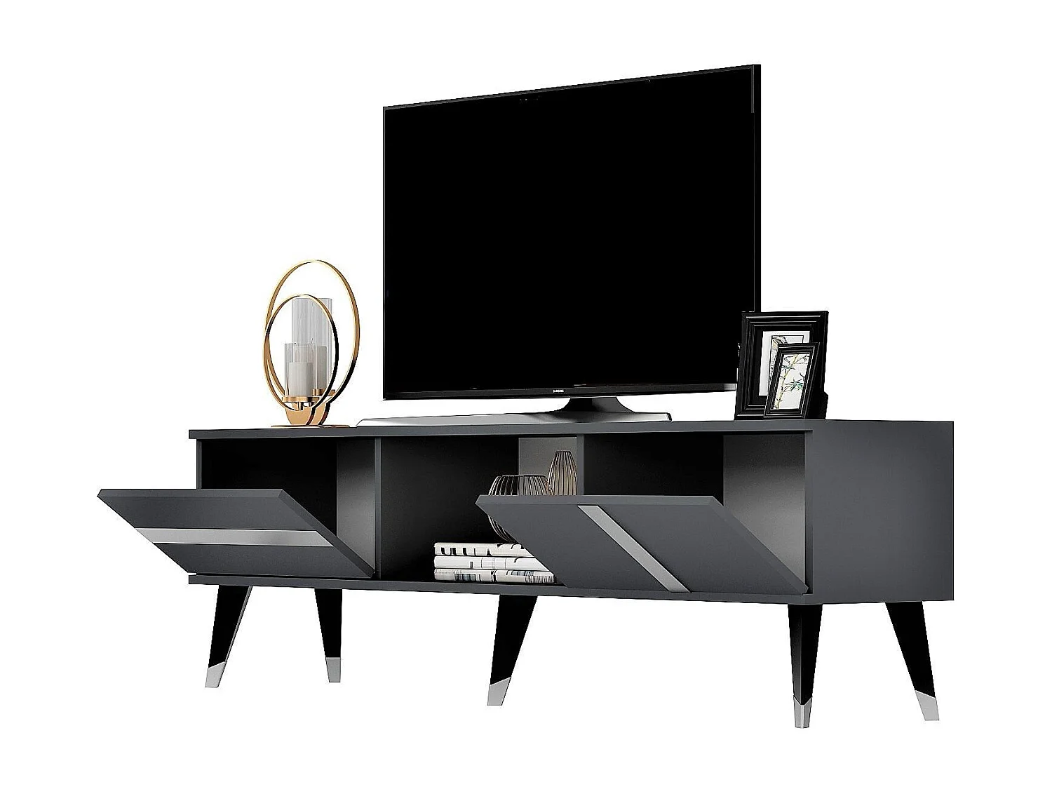 Mesa de tv Kailua 1871, Plata|Antracita, 150x50x30cm
