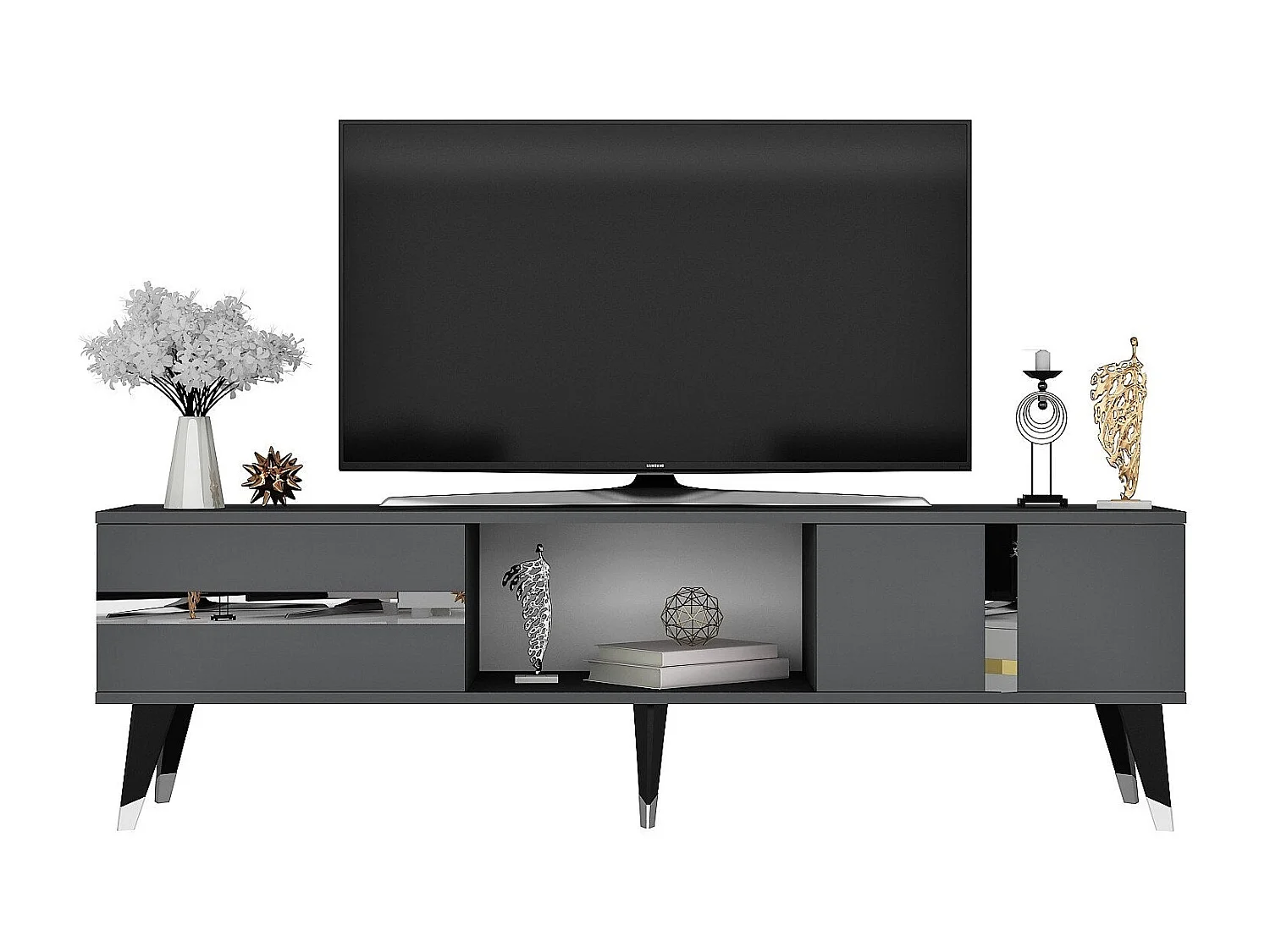 Mesa de tv Kailua 1871, Plata|Antracita, 150x50x30cm