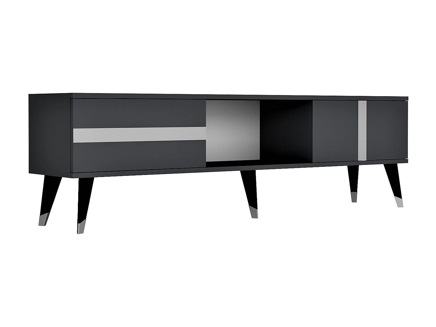 TV-meubel – 150 cm x 29,6 cm x 50 cm – Antraciet en zilver – Spaanplaat