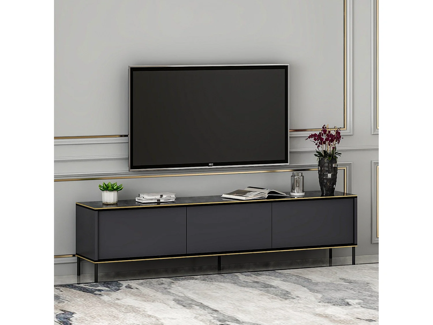 TV-Ständer – 180 cm breit – Anthrazit – Melamin