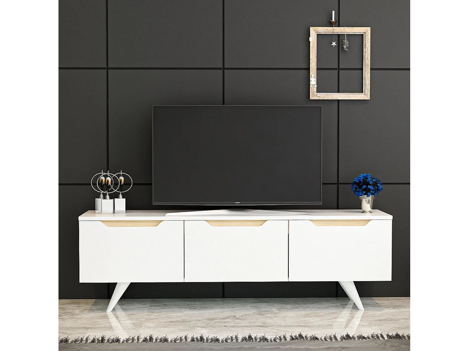 Mesa de tv Kailua 947, Roble|Blanco, Número de puertas: 3.00, 150x44x35cm