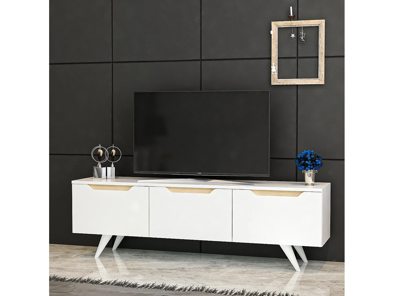 Mesa de tv Kailua 947, Roble|Blanco, Número de puertas: 3.00, 150x44x35cm