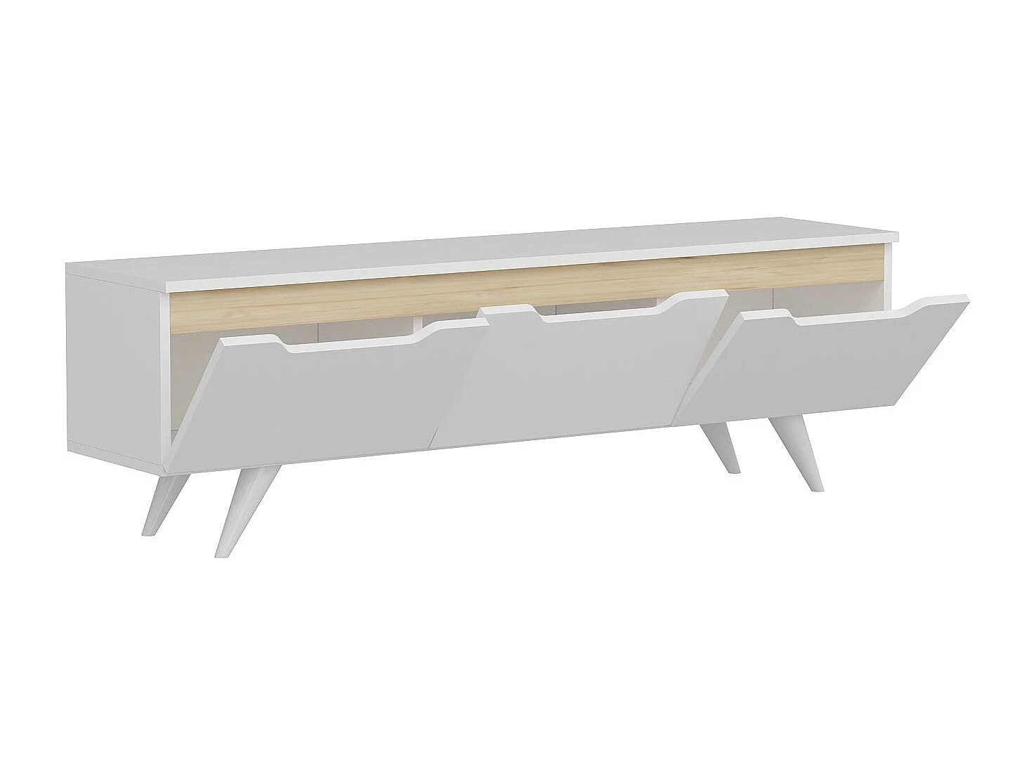 Mesa de tv Kailua 947, Roble|Blanco, Número de puertas: 3.00, 150x44x35cm