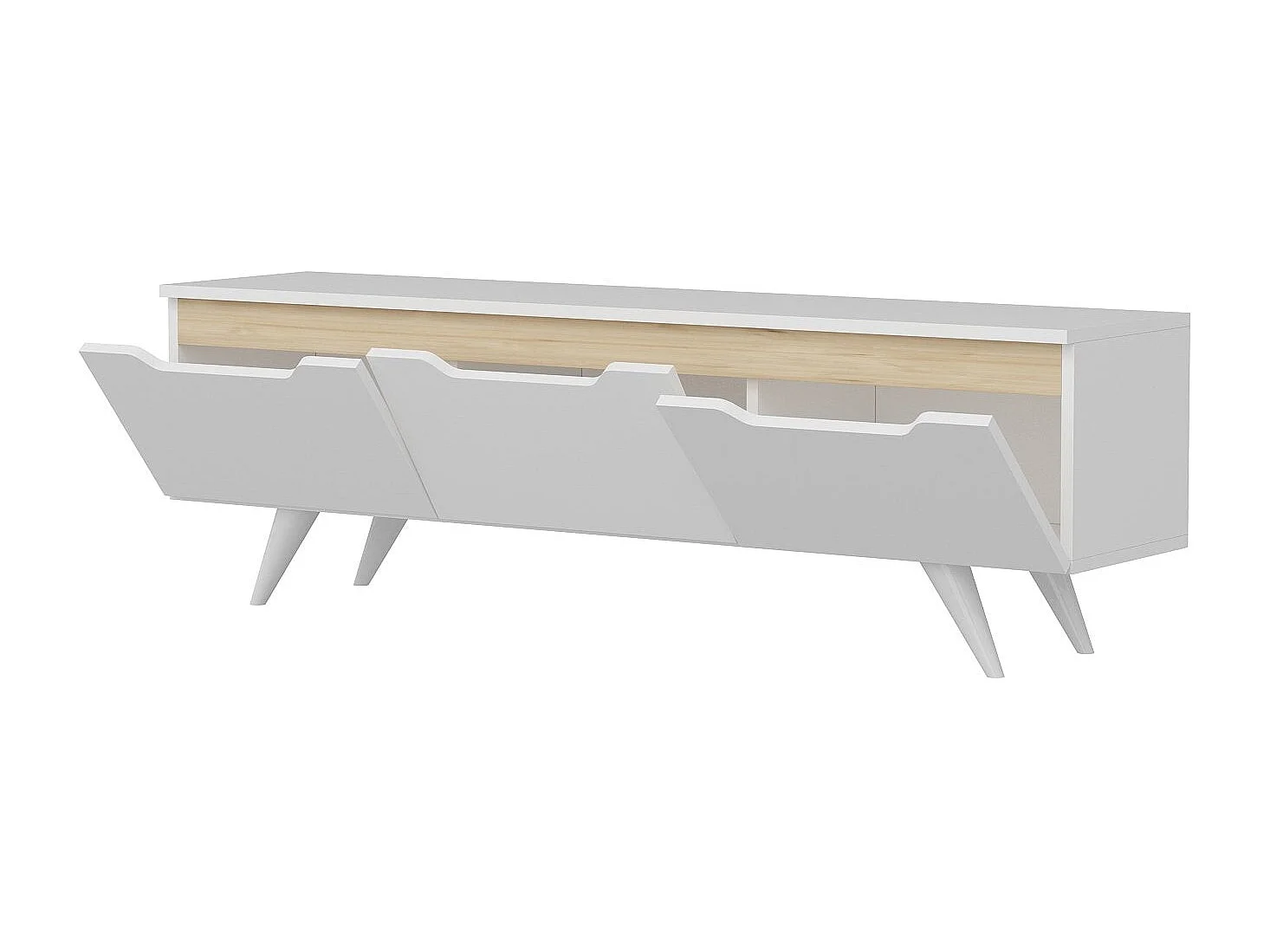 Mesa de tv Kailua 947, Roble|Blanco, Número de puertas: 3.00, 150x44x35cm