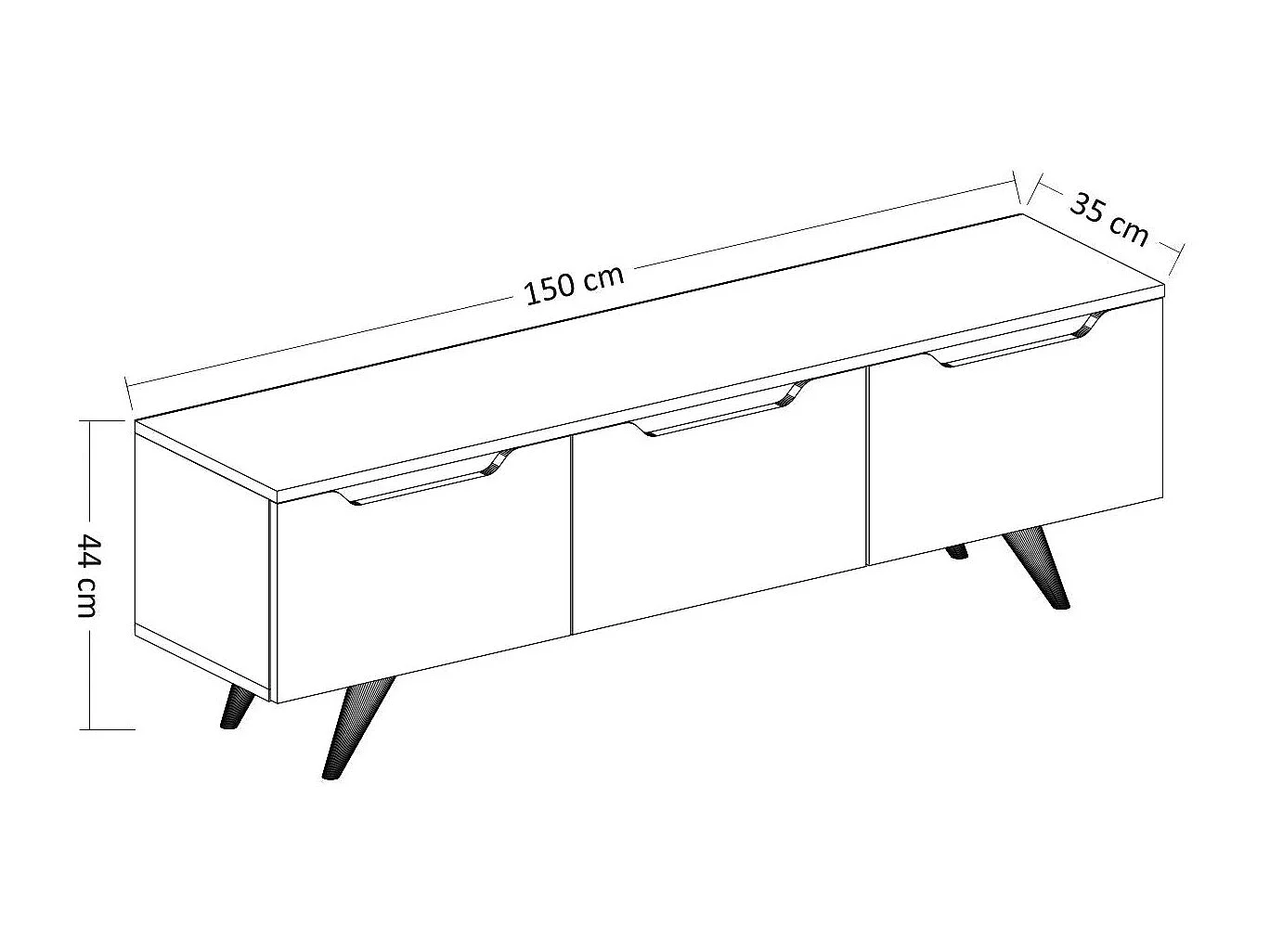 Mesa de tv Kailua 947, Roble|Blanco, Número de puertas: 3.00, 150x44x35cm