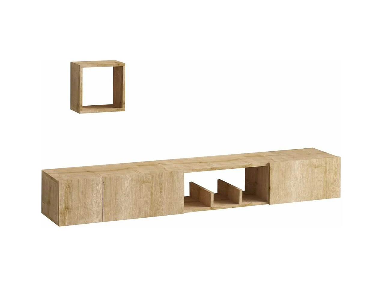 Meuble TV suspendu 1 niche 3 portes et 1 étagère murale décor chêne saphir L180 cm - Avior