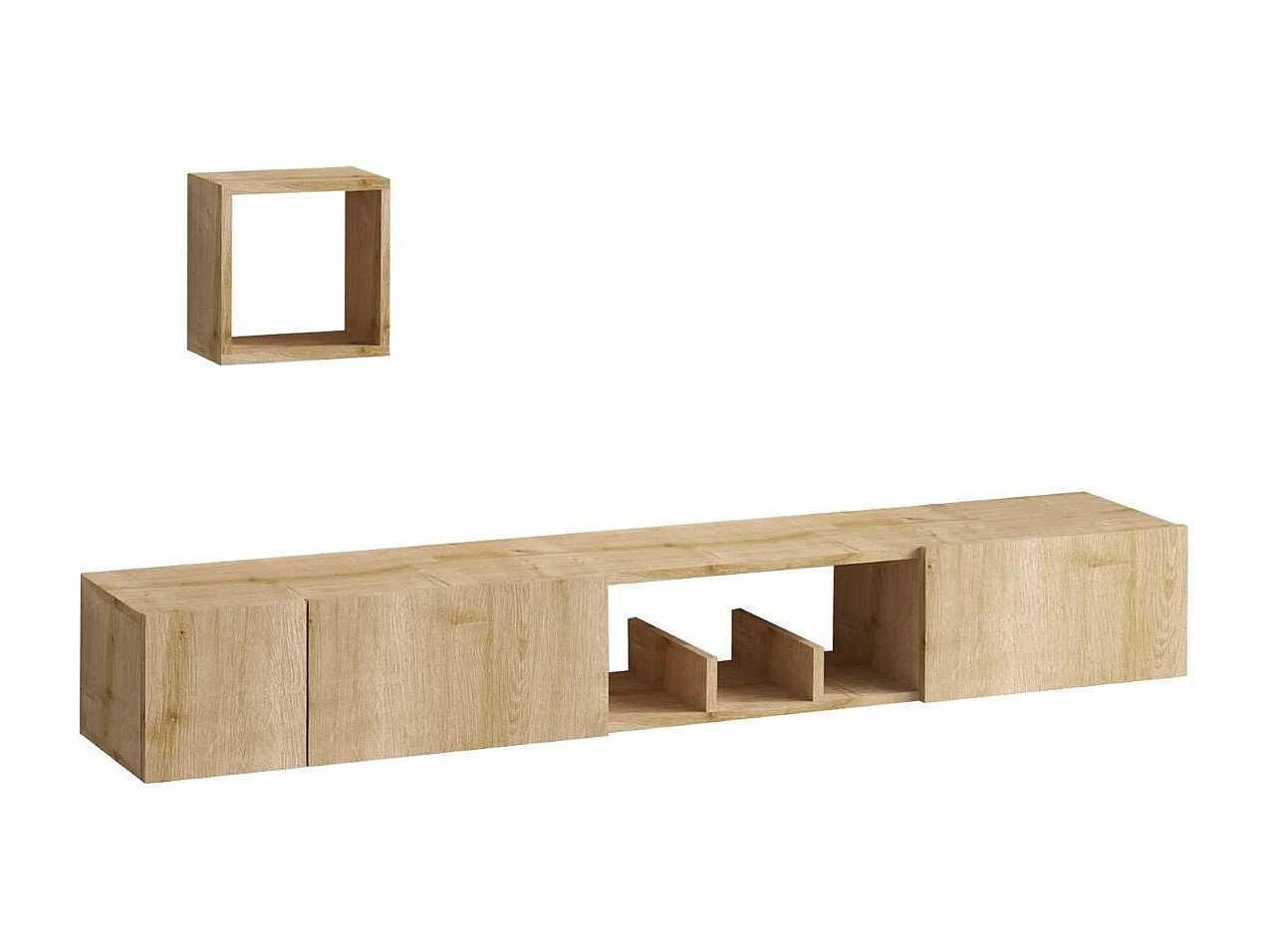 Meuble TV suspendu 1 niche 3 portes et 1 étagère murale décor chêne saphir L180 cm - Avior