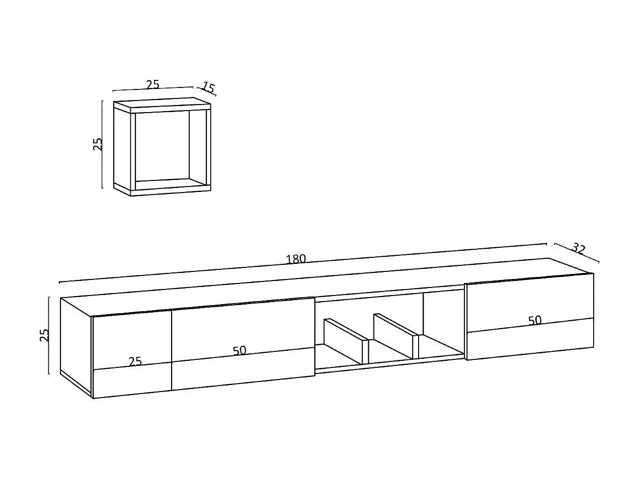 Meuble TV suspendu 1 niche 3 portes et 1 étagère murale décor chêne saphir L180 cm - Avior