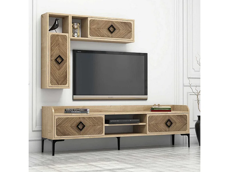 Mueble de TV moderno – 180 cm x 52 cm x 35 cm – Roble – Melamina