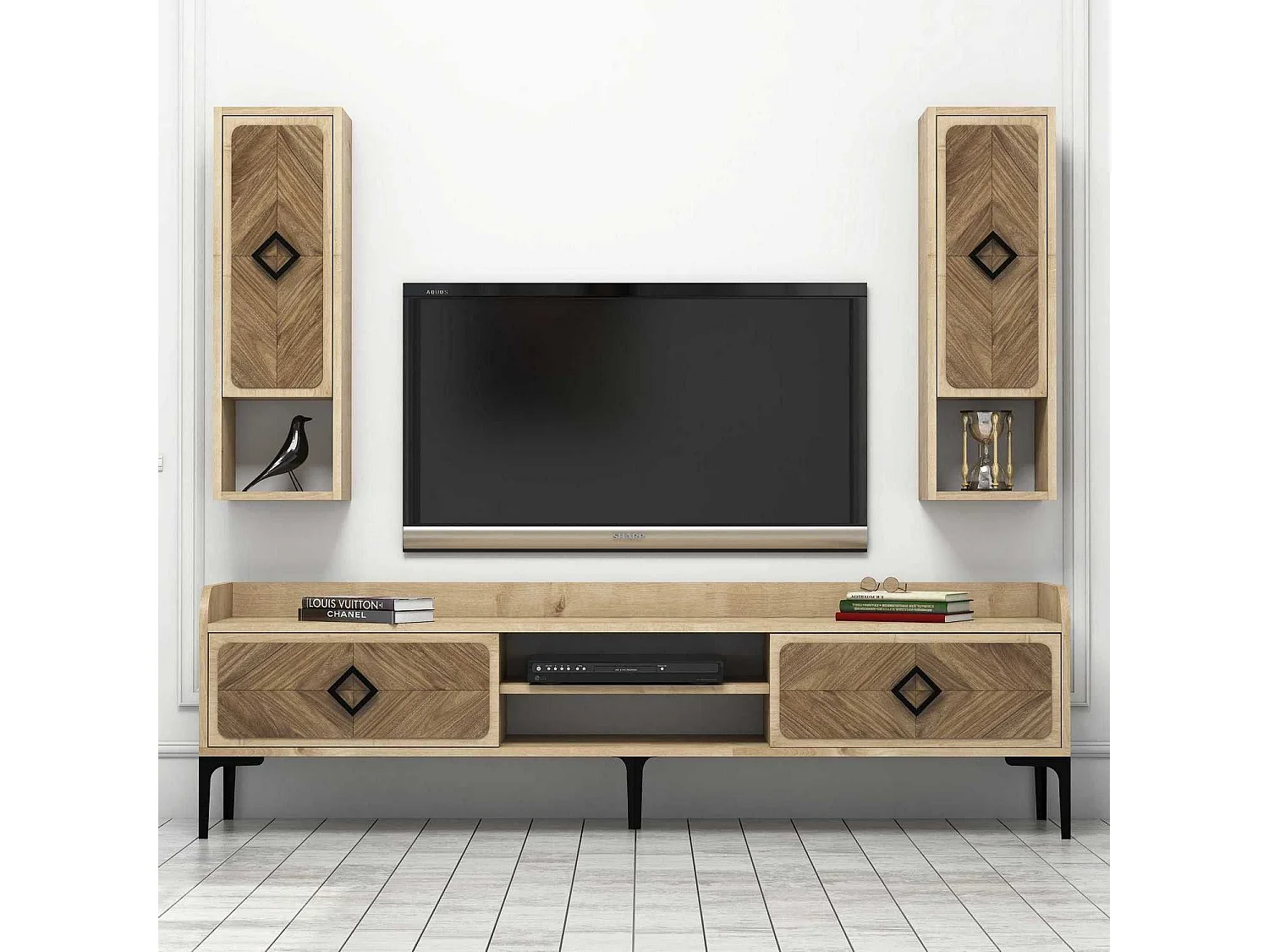 Mueble de TV moderno – 180 cm x 52 cm x 35 cm – Roble – Melamina