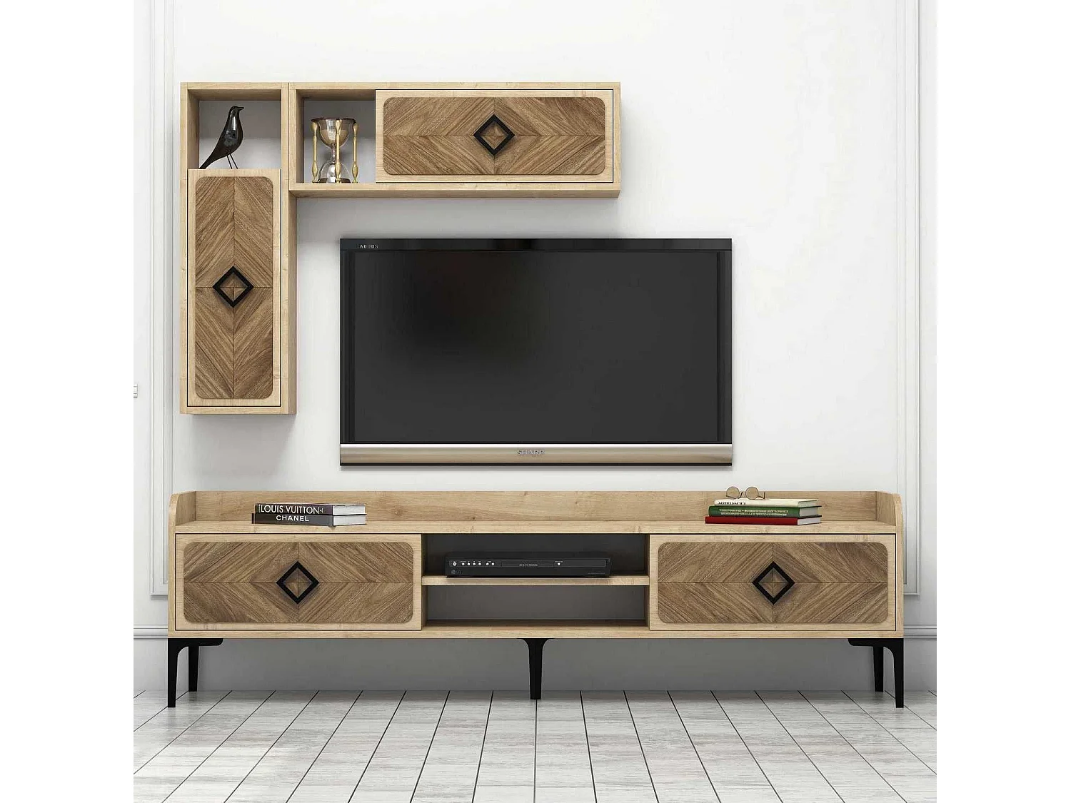 Mueble de TV moderno – 180 cm x 52 cm x 35 cm – Roble – Melamina