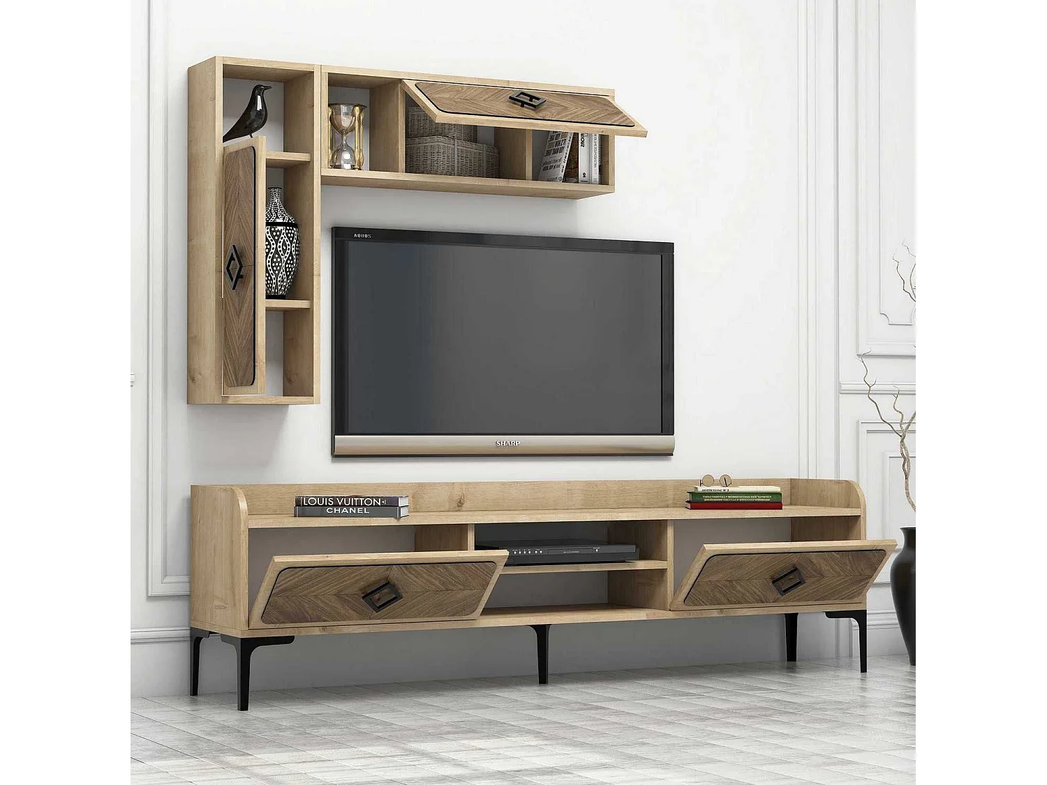 Mueble de TV moderno – 180 cm x 52 cm x 35 cm – Roble – Melamina