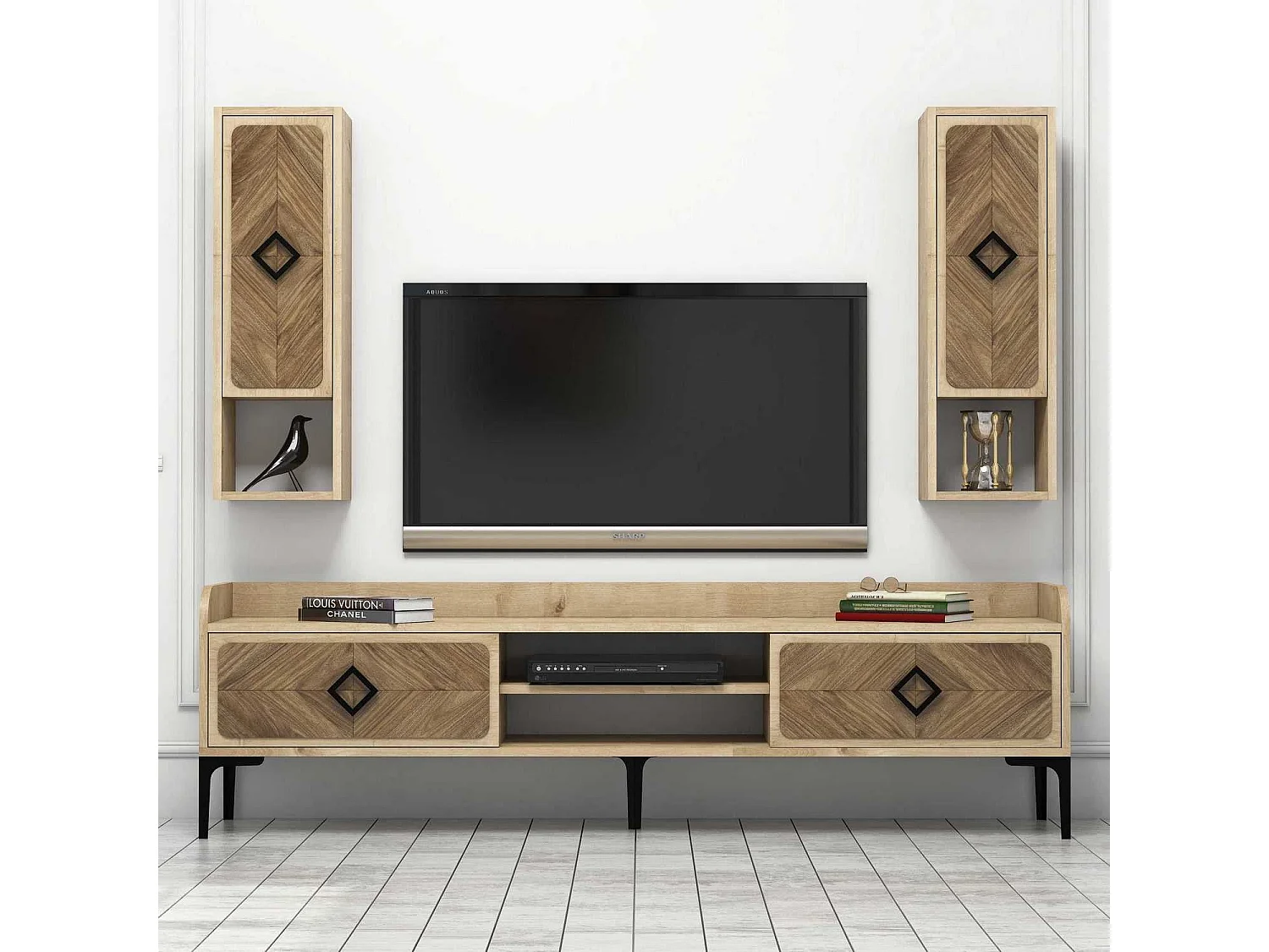 Mueble de TV moderno – 180 cm x 52 cm x 35 cm – Roble – Melamina