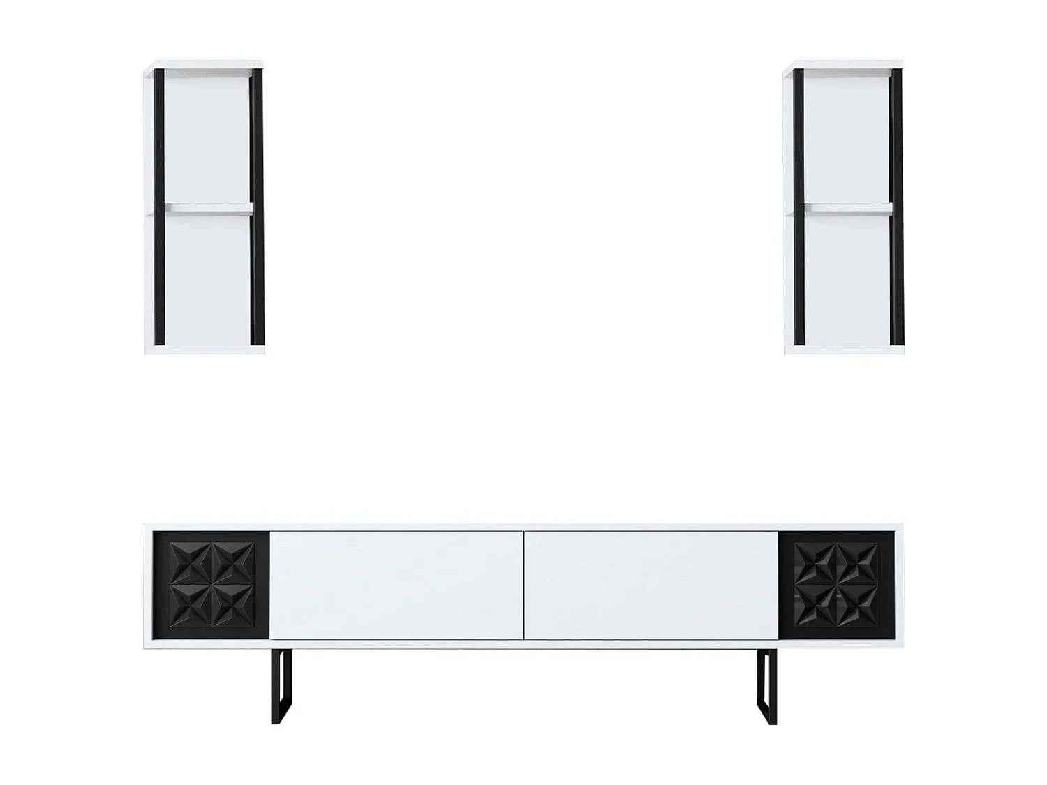 TV-Ständer – 180 x 30 x 48 cm – Weiß und Schwarz – Melamin