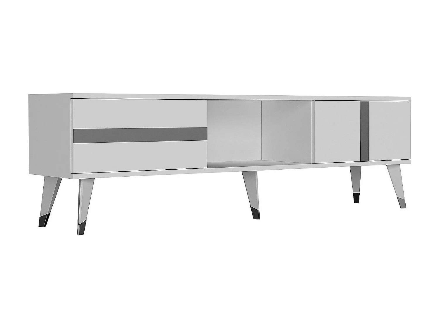 Mesa de tv Kailua 1871, Plata|Blanco, 150x50x30cm