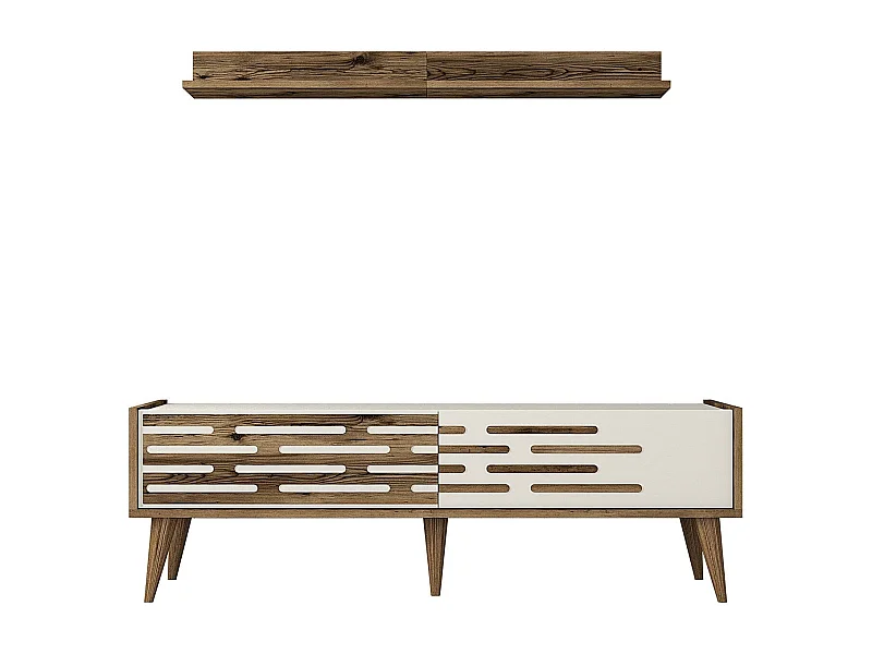 TV-Ständer – 140 x 35 x 45 cm – Walnuss und Creme – Melamin