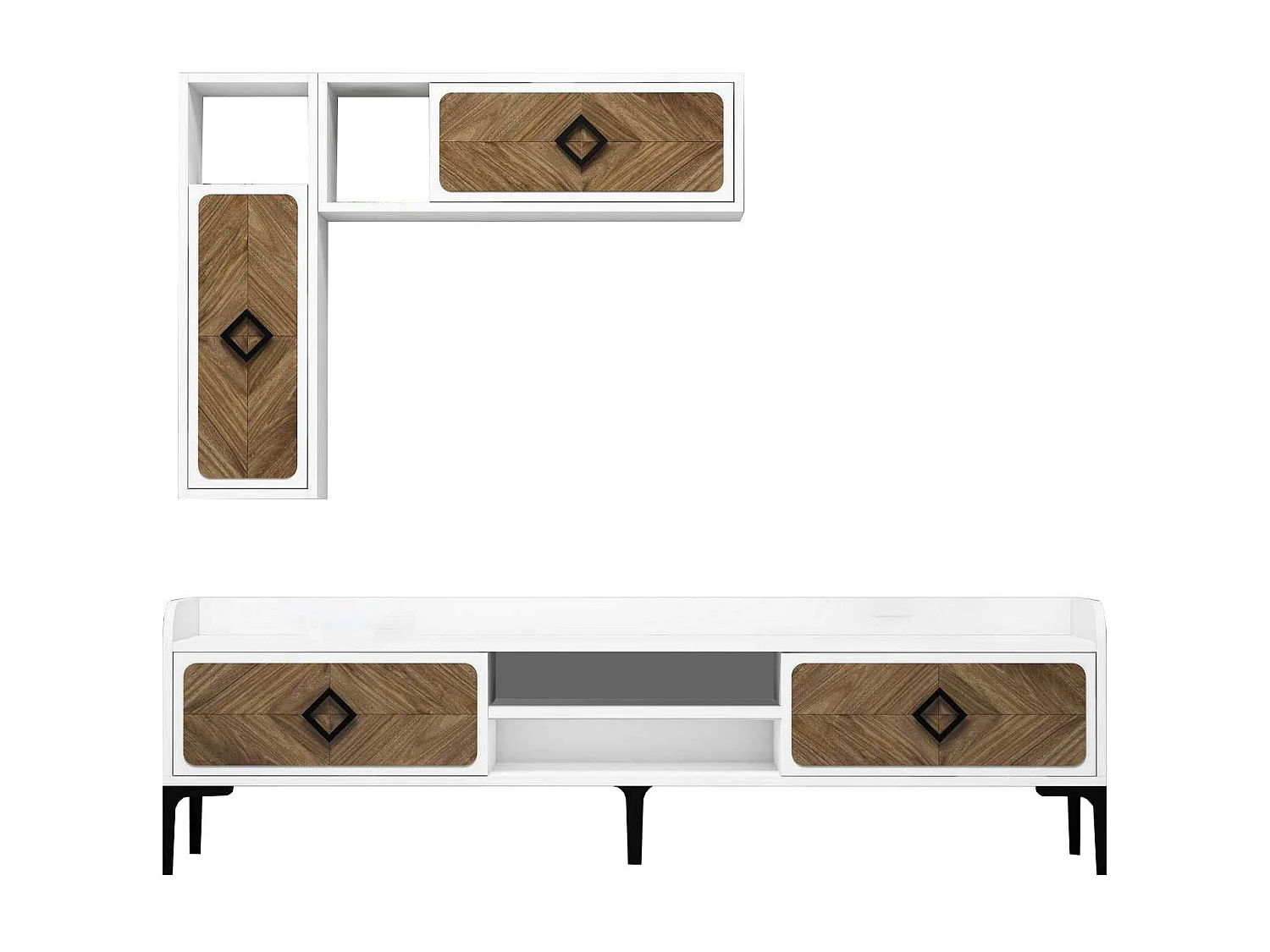 Mueble de TV moderno – 180 x 52 x 35 cm – blanco y nogal – melamina