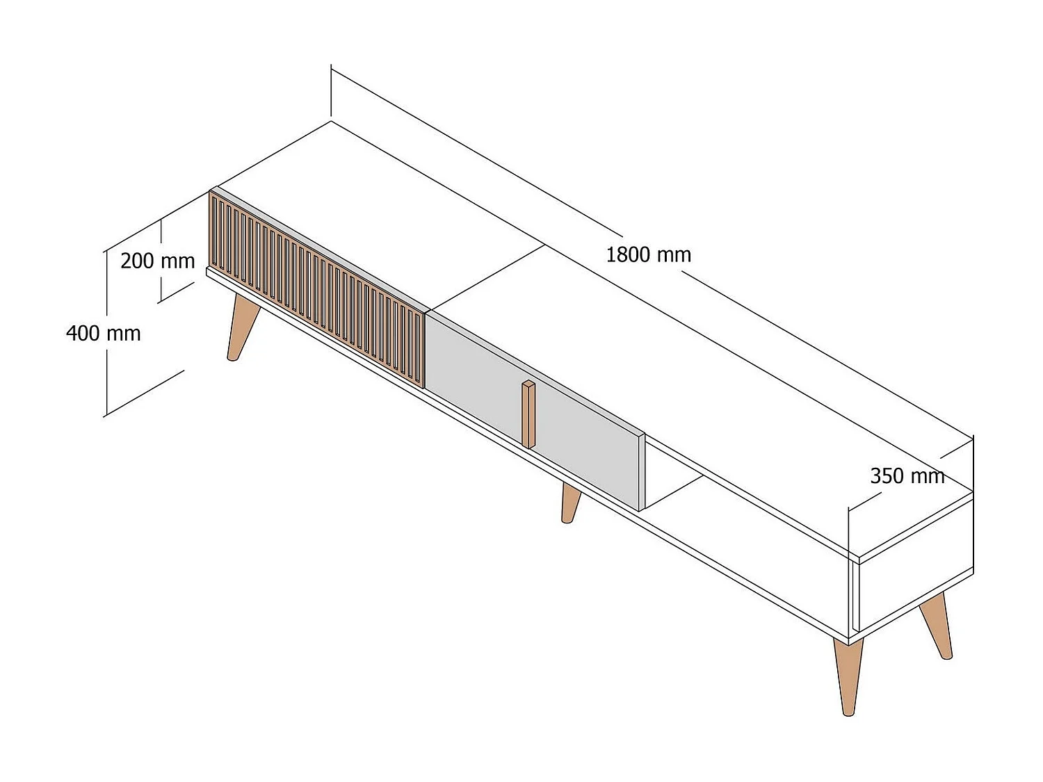 Elegante mueble de TV – 180 x 40 x 35 cm – nogal y blanco – tablero de partículas revestido 100% melamina