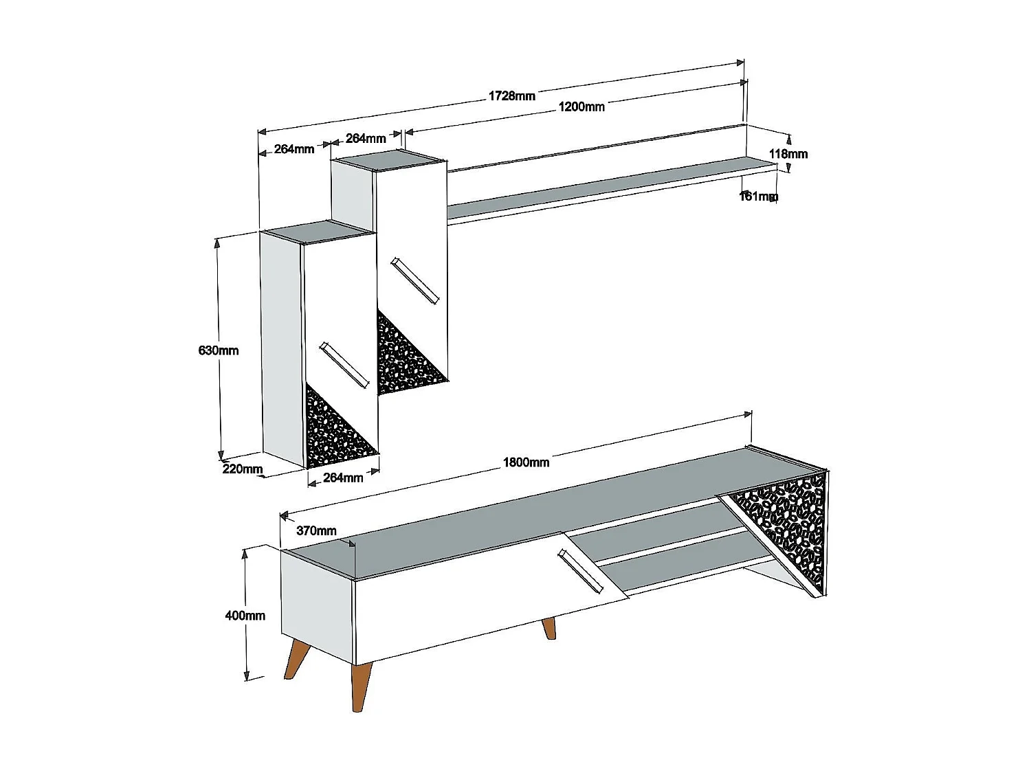 Mueble de TV moderno – 180x40x37 cm – Blanco – Melamina