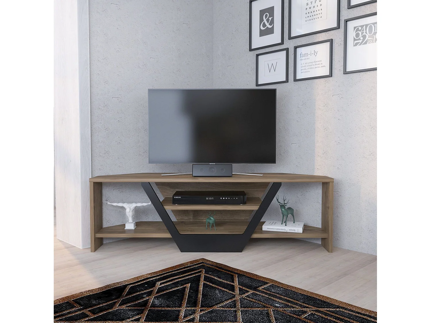 Elegante tv-standaard, walnoot en zwart, 120 x 35 x 36,8 cm | 100% melamine gecoate spaanplaat, 18 mm dik | Modern design voor woonkamers en entertainmentruimtes