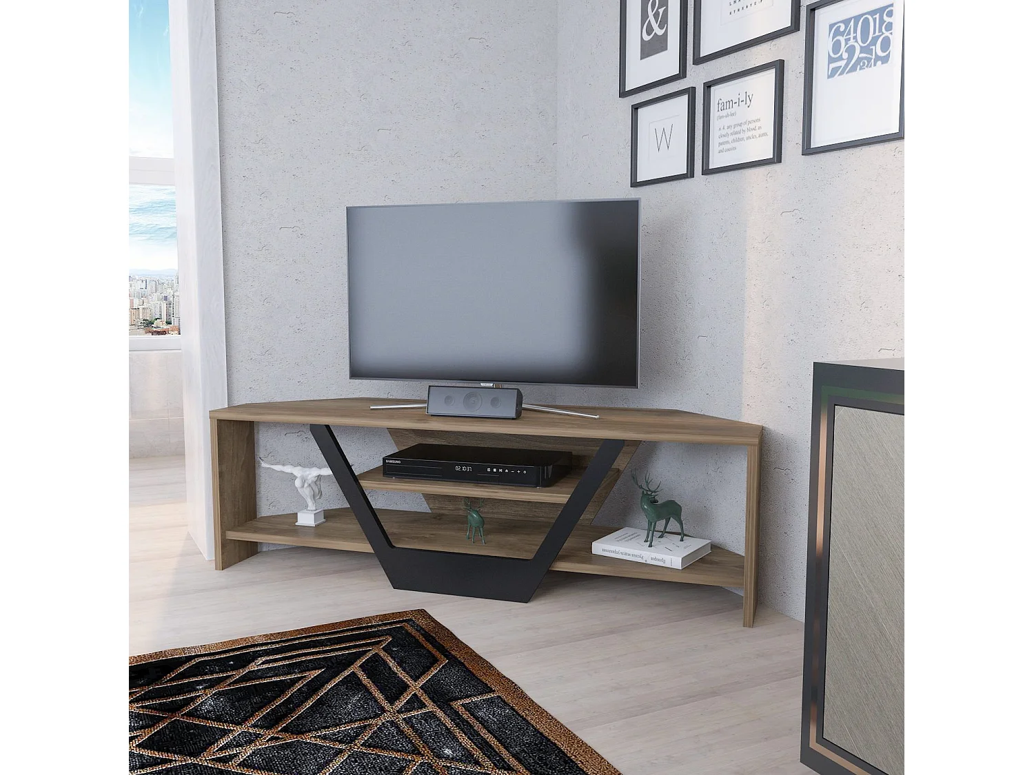 Elegante tv-standaard, walnoot en zwart, 120 x 35 x 36,8 cm | 100% melamine gecoate spaanplaat, 18 mm dik | Modern design voor woonkamers en entertainmentruimtes