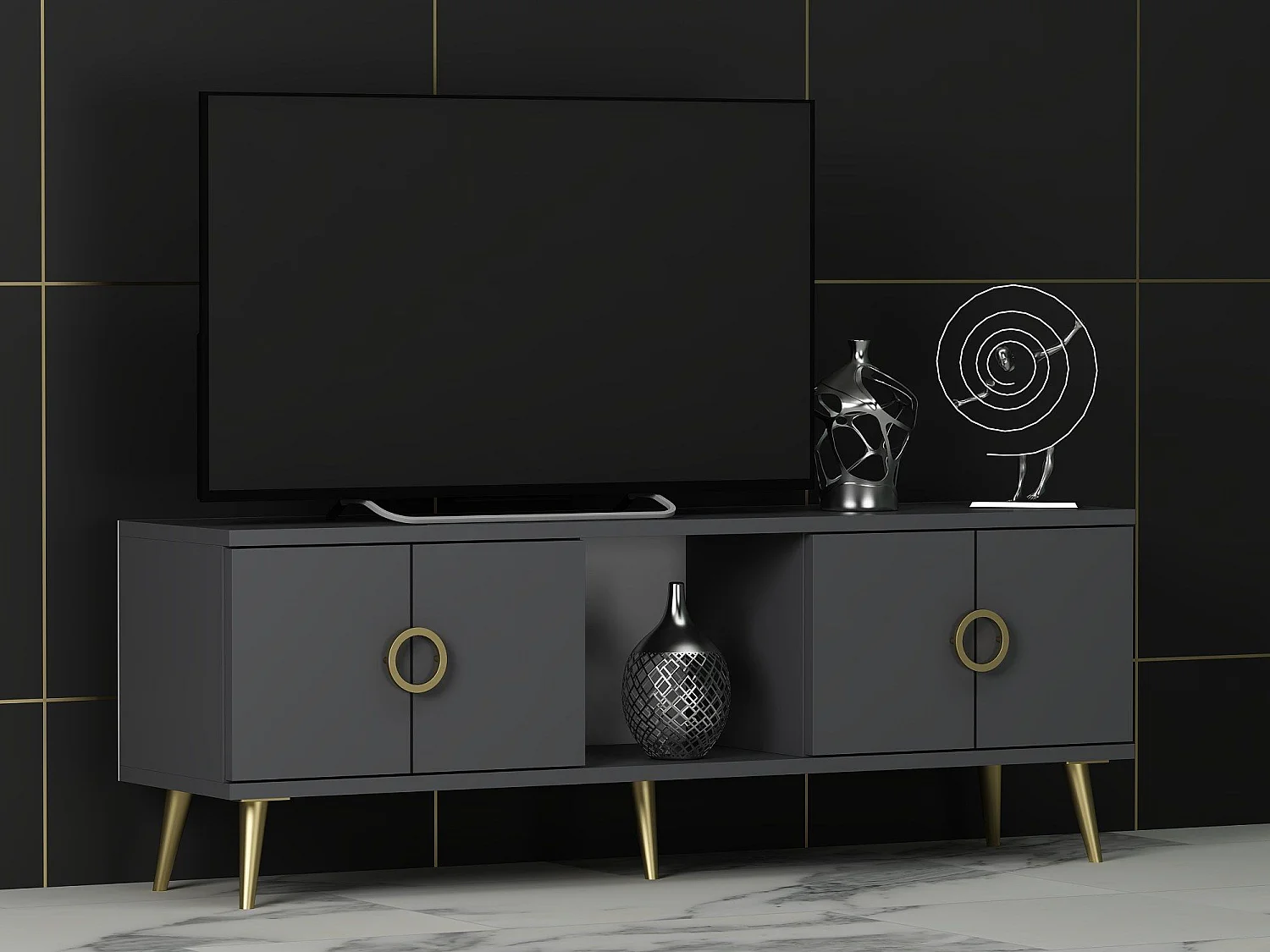 Mueble de TV – 120 cm x 30 cm x 45 cm – Antracita – Tablero de partículas recubierto de melamina