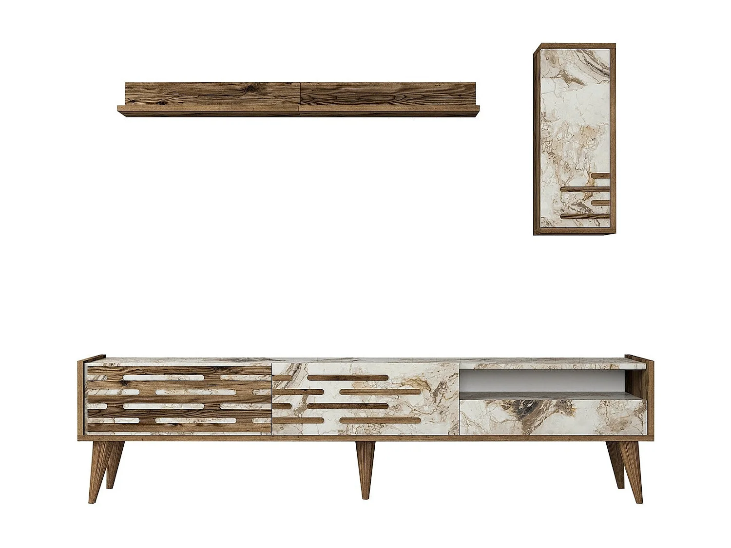 Móvel de TV elegante – 180 cm – nogueira e branco – melamina