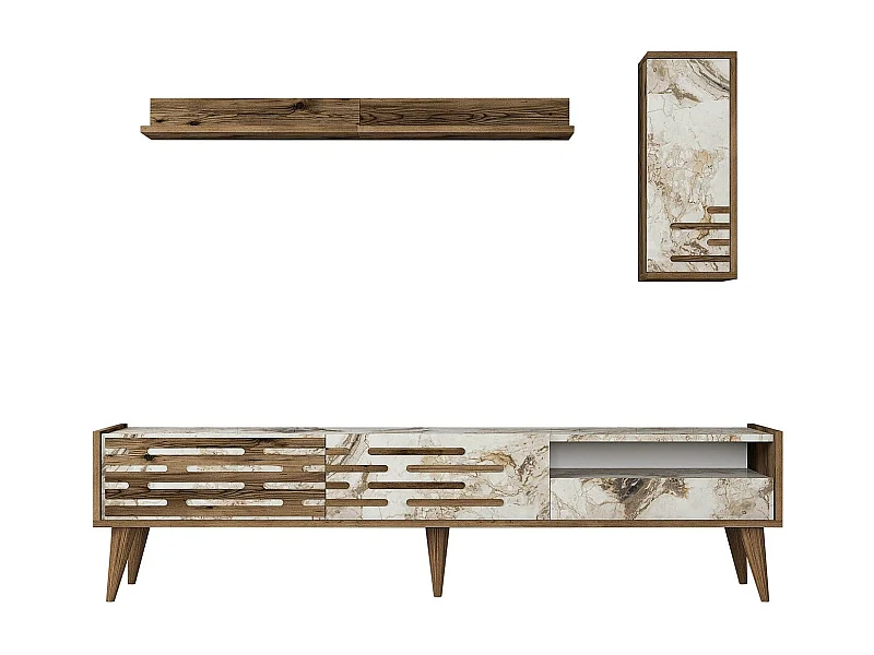 Móvel de TV elegante – 180 cm – nogueira e branco – melamina