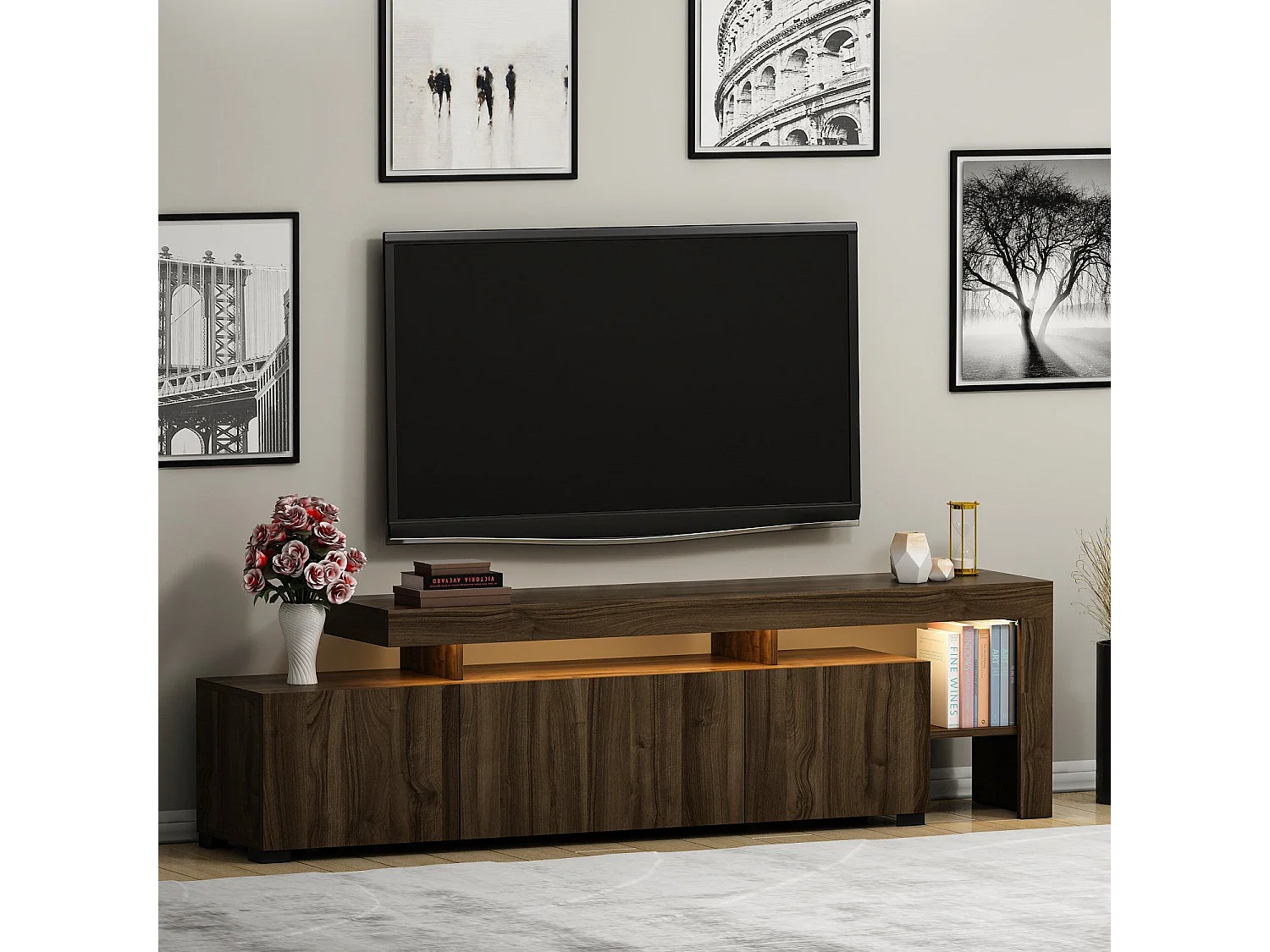 Moderner TV-Ständer – 192 cm – Walnuss – Melamin