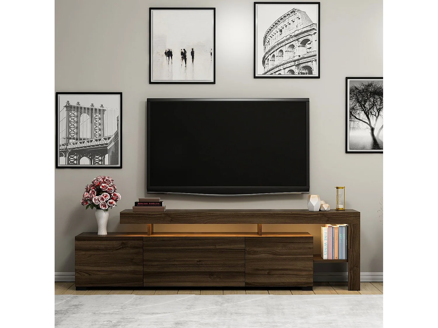 Moderner TV-Ständer – 192 cm – Walnuss – Melamin