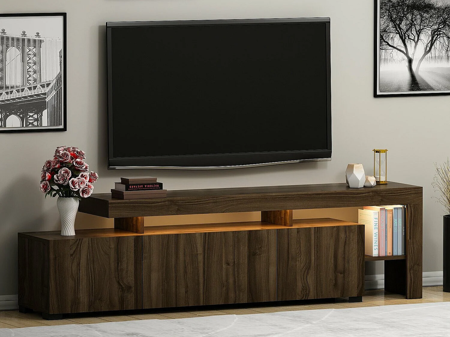 Moderner TV-Ständer – 192 cm – Walnuss – Melamin