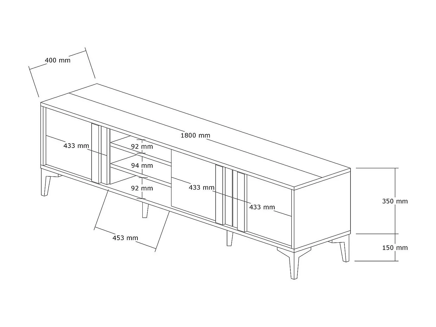 Móvel de TV elegante – 180 cm – Atlântico e Antracite – Painel de partículas revestido a melamina