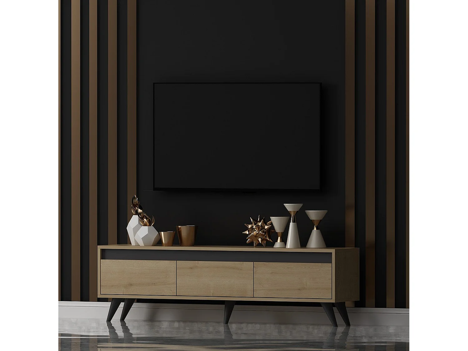 Meuble TV moderne Scorpii L150cm Chêne clair