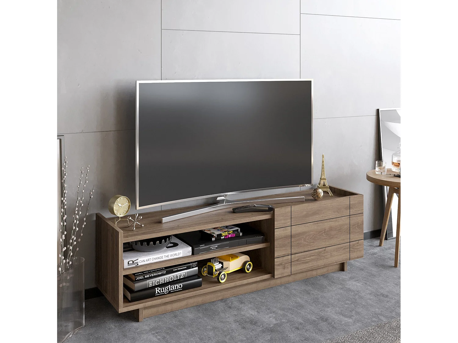 TV-Ständer – 140 cm – Walnuss – melaminbeschichtete Spanplatte