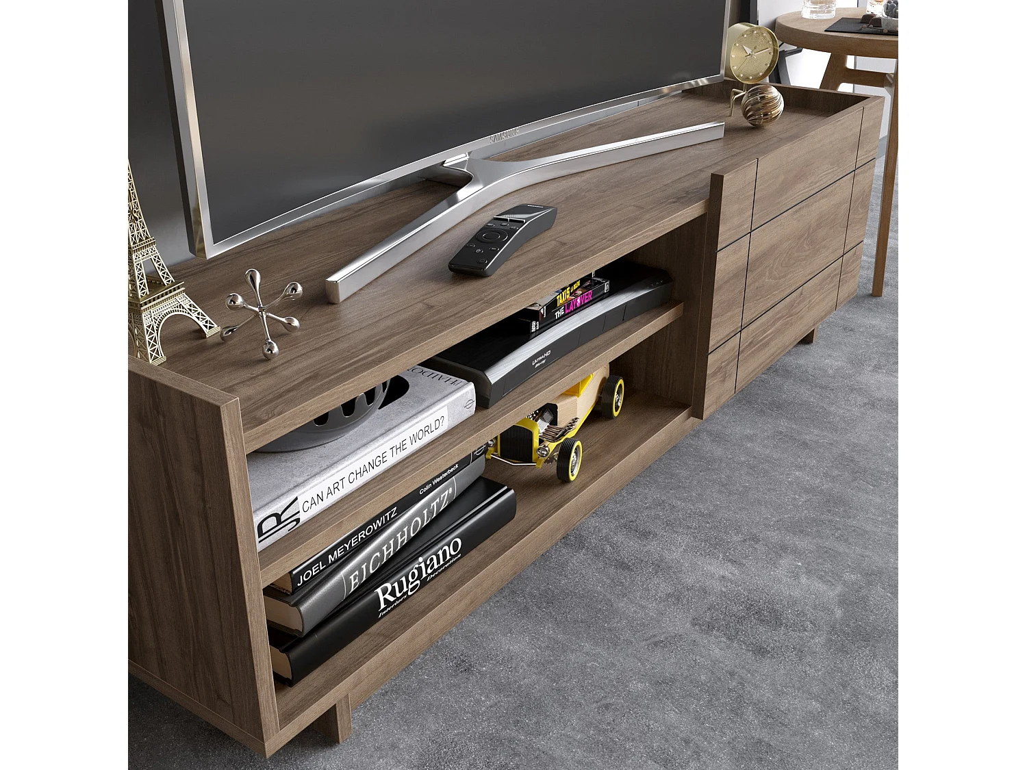 TV-Ständer – 140 cm – Walnuss – melaminbeschichtete Spanplatte